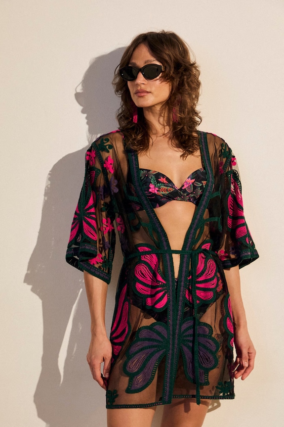 Narzutka plażowa damska z haftem multicolor RS26-SYD801