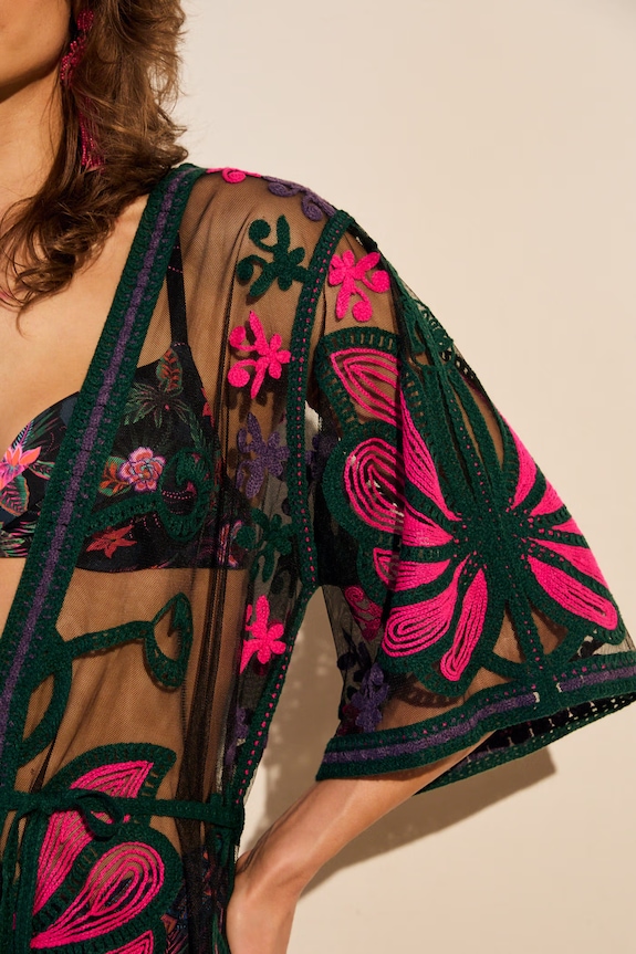 Narzutka plażowa damska z haftem multicolor RS26-SYD801