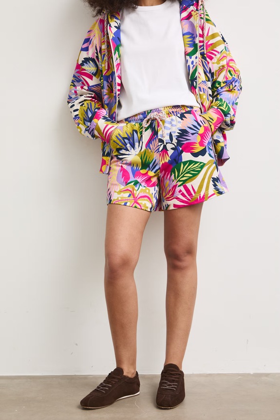 Szorty dresowe damskie z motywem roślinnym RS26-SZD091 beżowy RS26