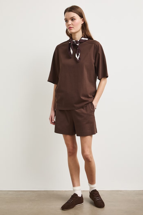 Szorty dresowe damskie bawełniane regular waist brązowy RS26-SZD0A1