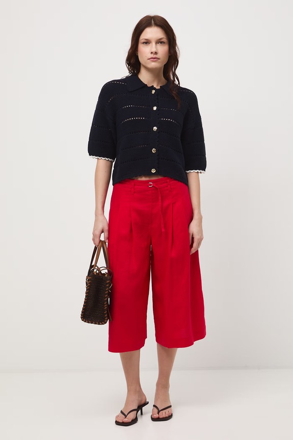 Szorty damskie lniane regular waist czerwony RS26-SZD704