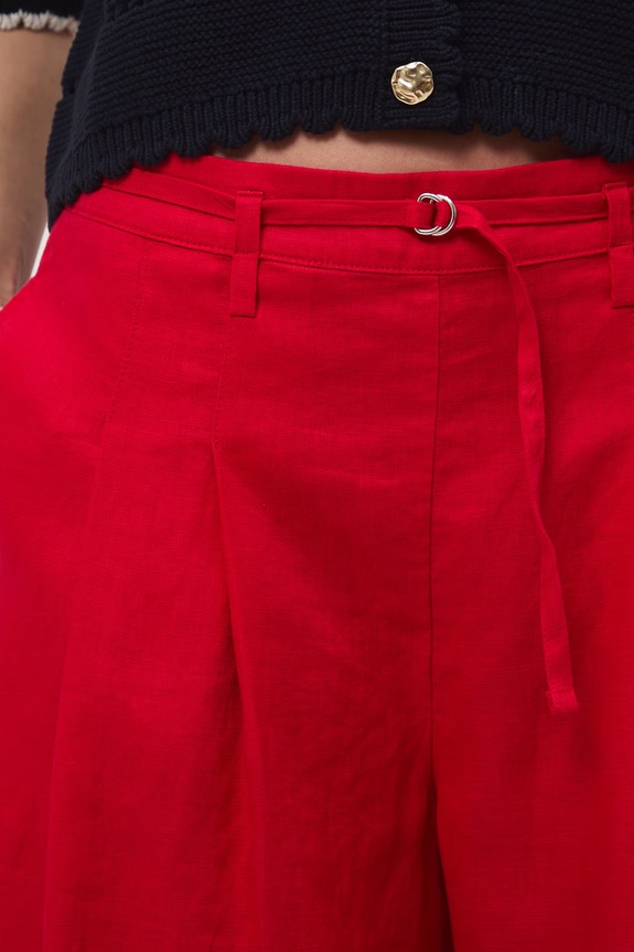 Szorty damskie lniane regular waist czerwony RS26-SZD704
