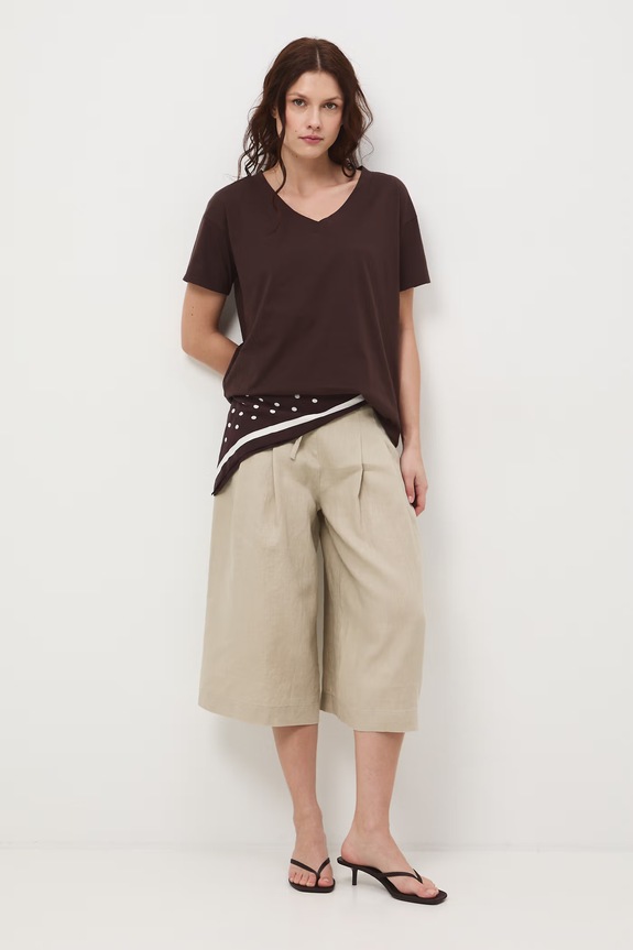 Szorty damskie lniane regular waist beżowy RS26-SZD704