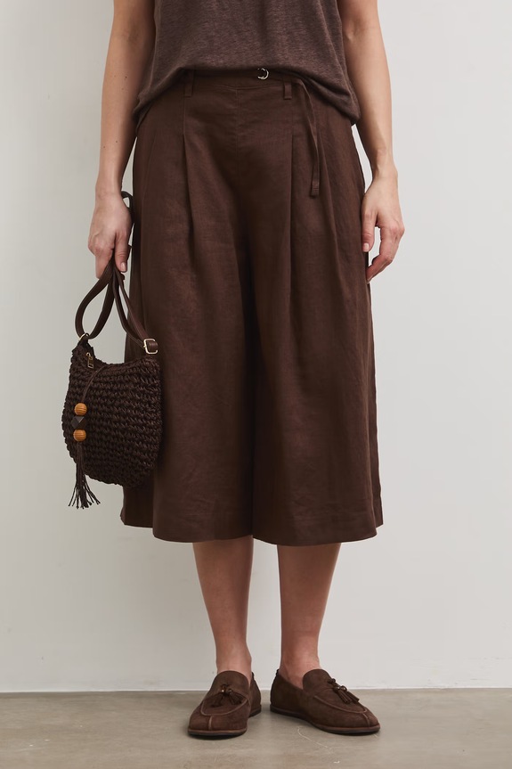 Szorty damskie lniane regular waist RS26-SZD704 brązowy RS26