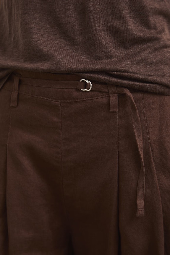 Szorty damskie lniane regular waist brązowy RS26-SZD704