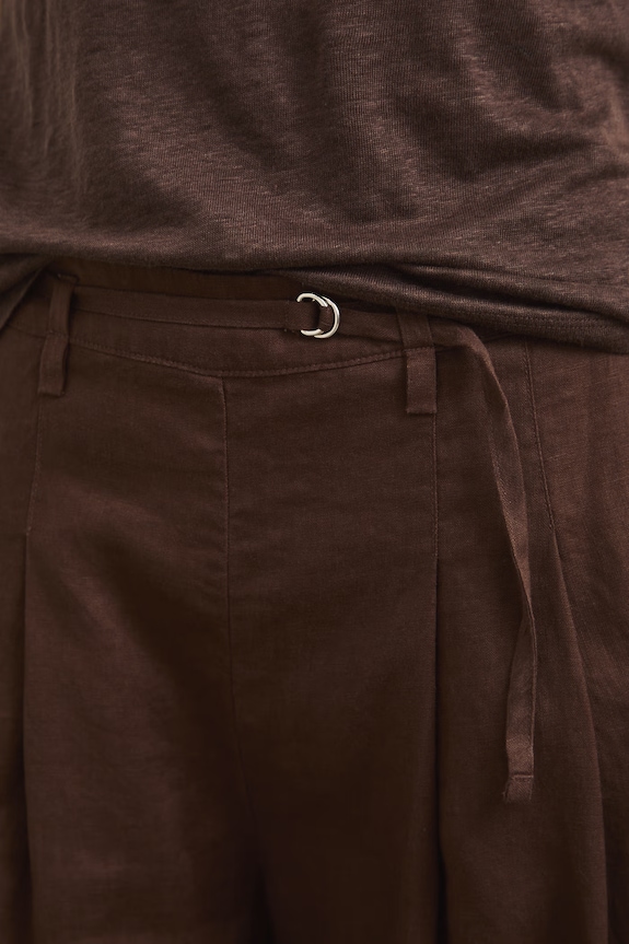 Szorty damskie lniane regular waist brązowy RS26-SZD704
