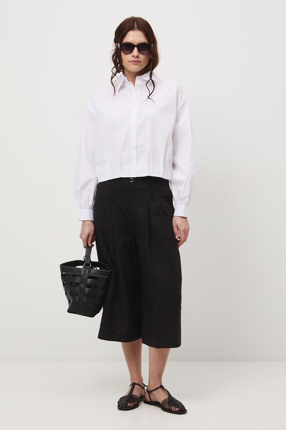 Szorty damskie lniane regular waist RS26-SZD704 czarny RS26