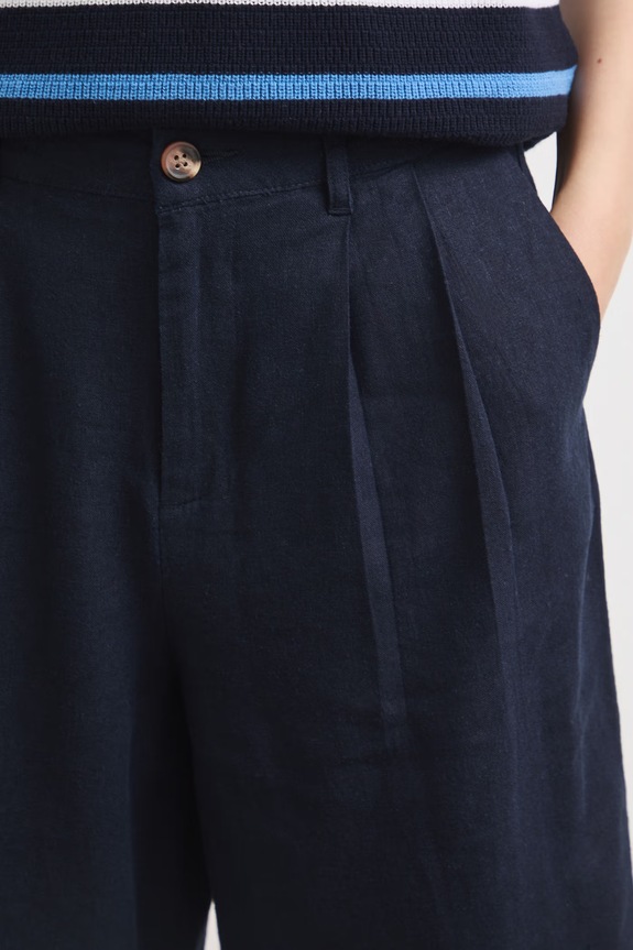 Bermudy damskie z lnem gładkie granatowy RS26-SZD904