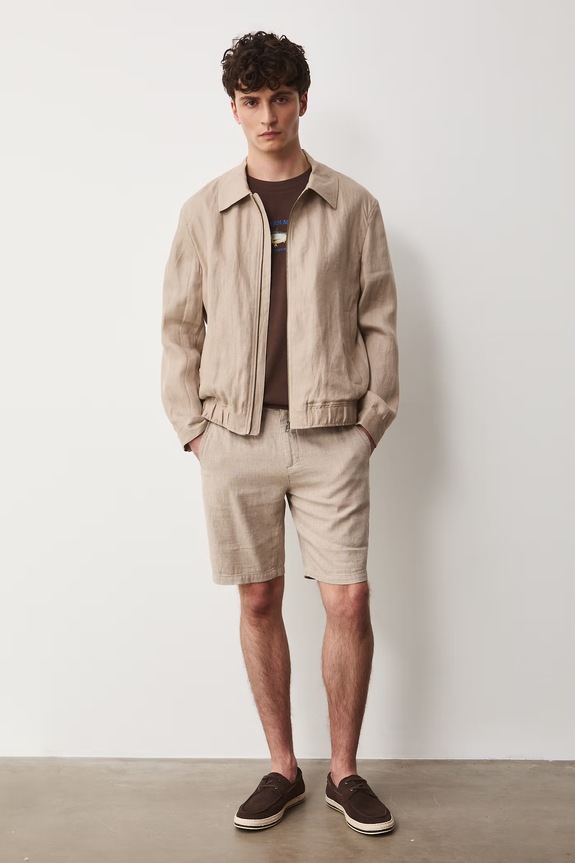 Szorty chino męskie z lnem RS26-SZM073 beżowy RS26