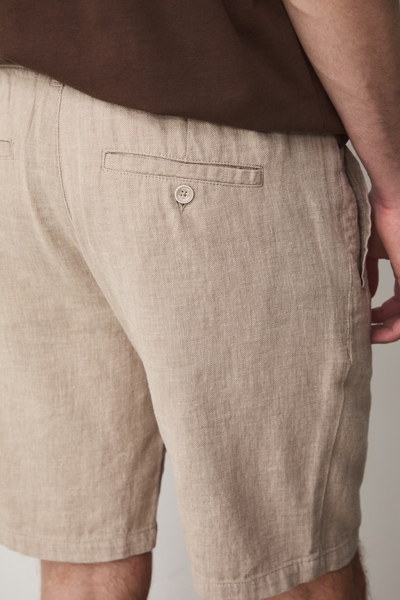 Szorty chino męskie z lnem beżowy RS26-SZM073