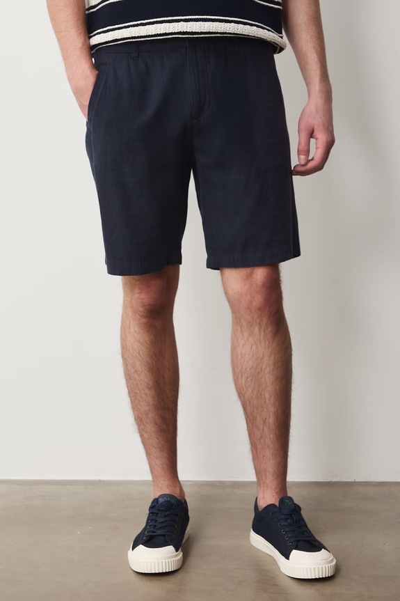 Szorty chino męskie z lnem Basic granatowy RS26-SZM073