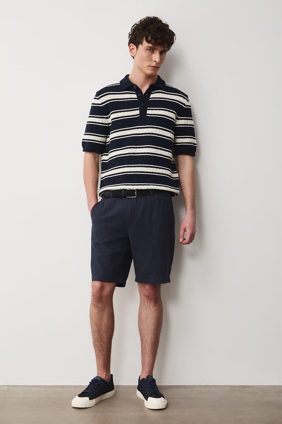 Szorty chino męskie z lnem RS26-SZM073 granatowy RS26