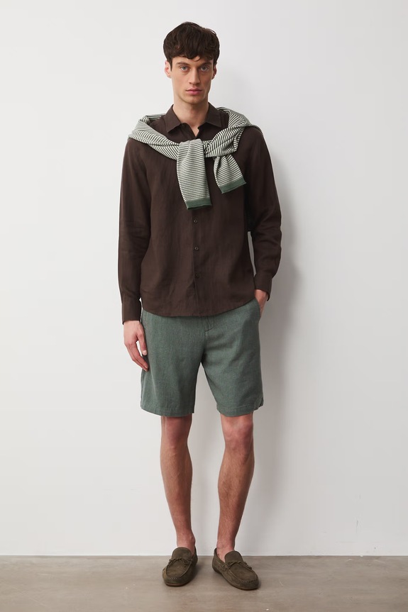 Szorty chino męskie z lnem Basic zielony RS26-SZM073
