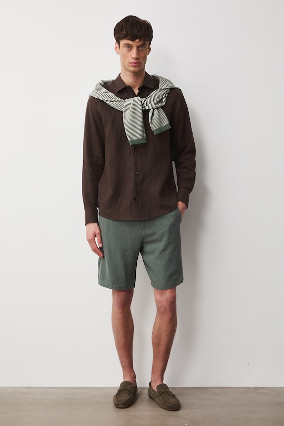 Szorty chino męskie z lnem Basic zielony RS26-SZM073