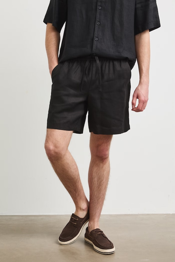 szorty chino męskie lniane RS26-SZM090 czarny RS26