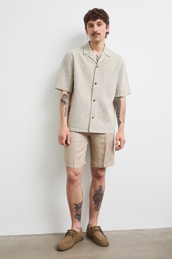 Medicine pantaloni scurți chinos pentru bărbați, din in bej RS26-SZM705