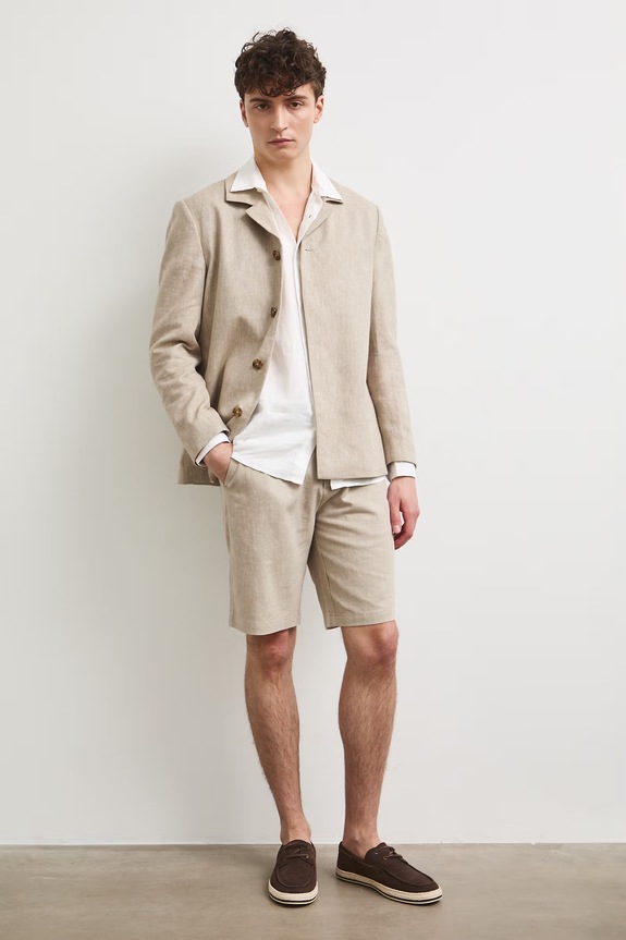 Medicine šortky chino pánske s prímesou ľanu béžová RS26-SZM904
