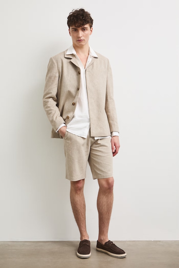 Medicine šortky chino pánske s prímesou ľanu béžová RS26-SZM904