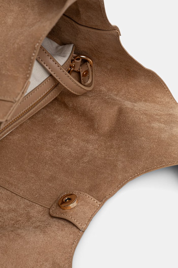 Torebka shopper damska z imitacji zamszu RS26-TOD703 beżowy
