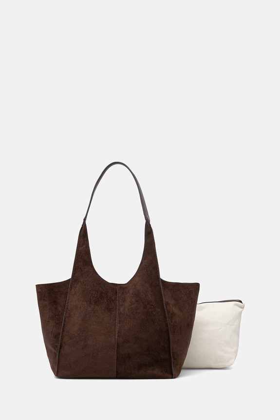 Torebka shopper damska z imitacji zamszu brązowy RS26-TOD703
