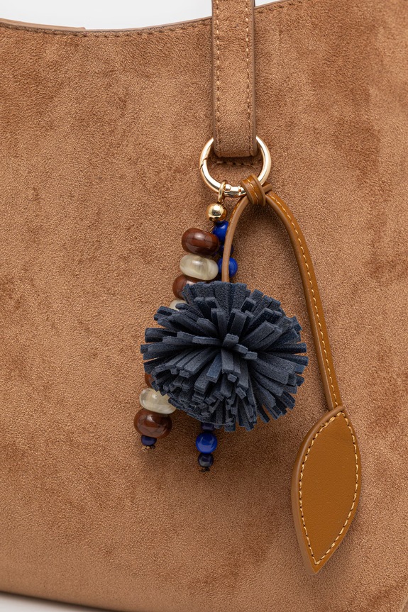 Shopperka damska z imitacji zamszu z brelokiem RS26-TOD803 brązowy