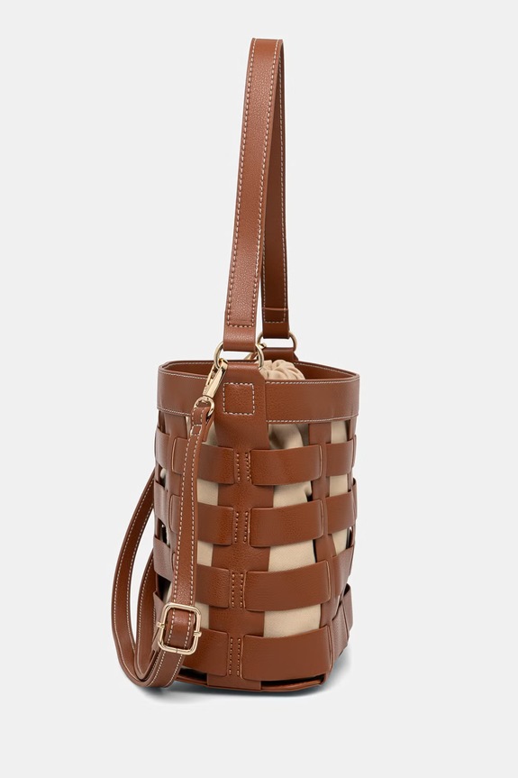Torba damska bucket bag z imitacji skóry RS26-TOD813 brązowy RS26