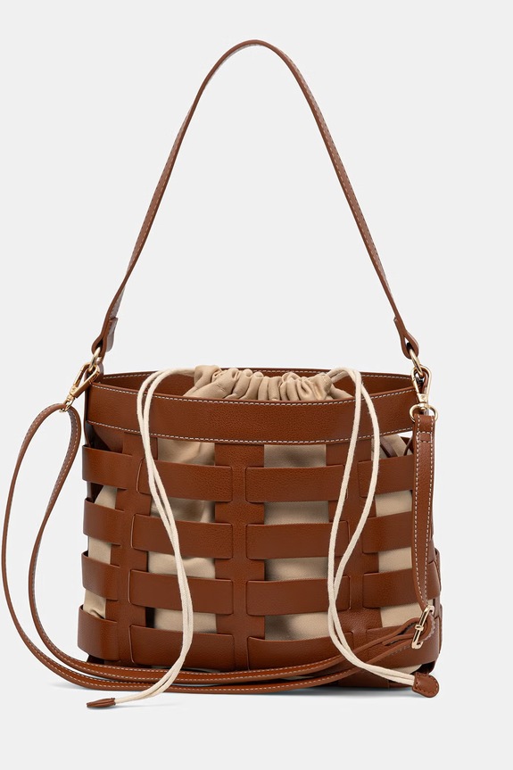 Akcesoria Torba damska bucket bag z imitacji skóry RS26-TOD813 brązowy