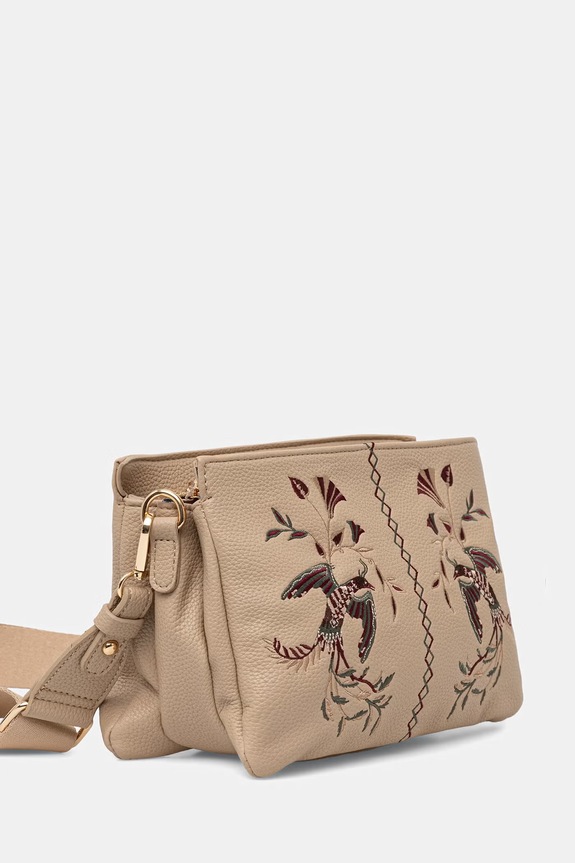 Torebka crossbody damska z imitacji skóry z aplikacją RS26-TOD908 beżowy RS26