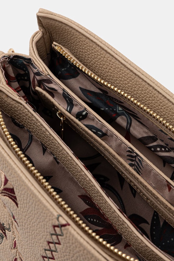 Torebka crossbody damska z imitacji skóry z aplikacją RS26-TOD908 beżowy