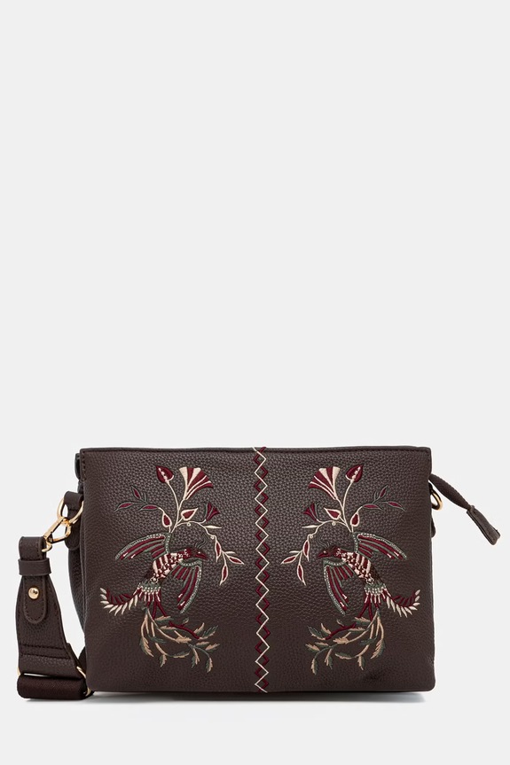 Torebka crossbody damska z imitacji skóry z aplikacją brązowy RS26-TOD908