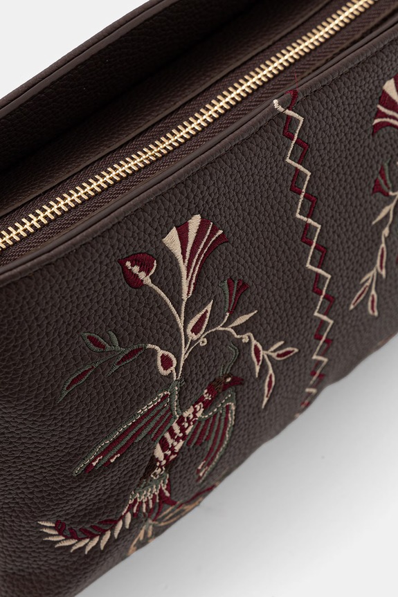 Torebka crossbody damska z imitacji skóry z aplikacją brązowy RS26-TOD908