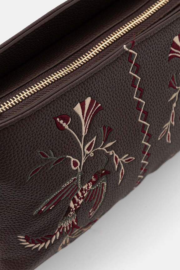 Torebka crossbody damska z imitacji skóry z aplikacją brązowy RS26-TOD908