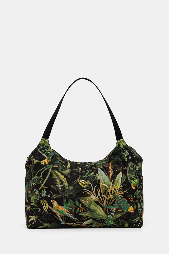 Torebka shopper damska bawełniana z motywem roślinnym RS26-TODB04 czarny RS26