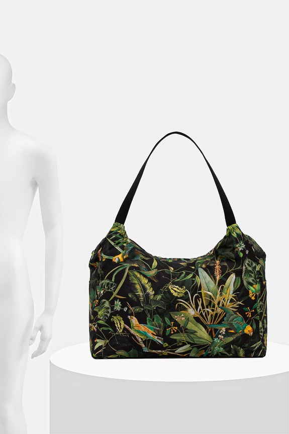 Torebka shopper damska bawełniana z motywem roślinnym RS26-TODB04