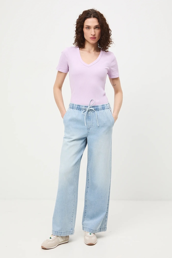 Bavlněné tričko dámské s elastanem a žebrováním RS26-TSD031 fialová RS26