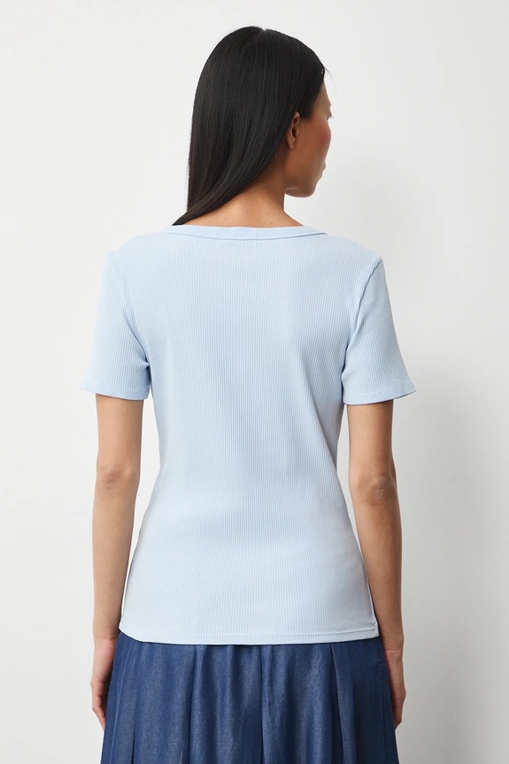 Oblečení Bavlněné tričko dámské s elastanem a žebrováním RS26-TSD031 modrá