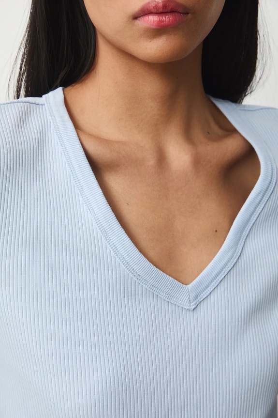 Bavlněné tričko dámské s elastanem a žebrováním RS26-TSD031 modrá