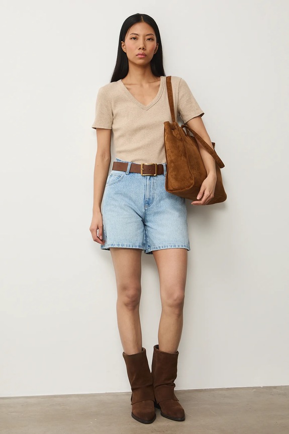 Bavlnené tričko dámske s elastanom vrúbkovaný RS26-TSD031 béžová RS26