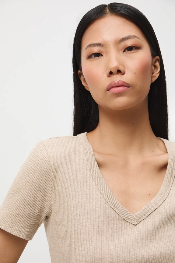 Bavlnené tričko dámske s elastanom vrúbkovaný béžová RS26-TSD031