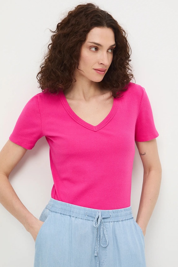 Bavlnené tričko dámske s elastanom vrúbkovaný s elastanom ružová RS26-TSD031