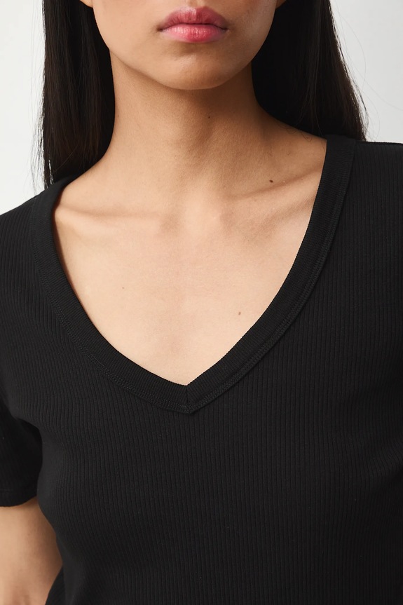 Bavlnené tričko dámske s elastanom vrúbkovaný RS26-TSD031 čierna