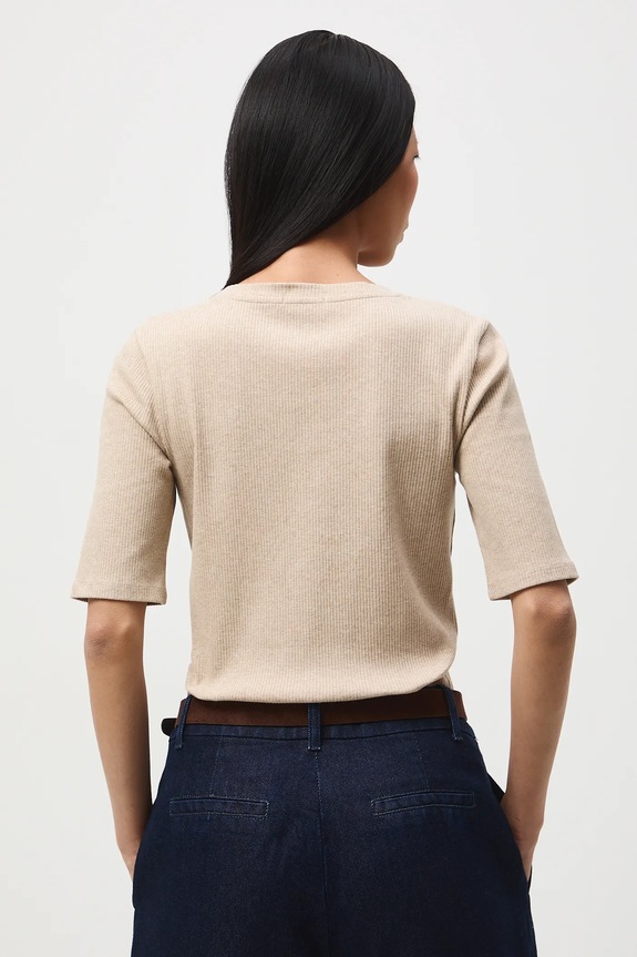 Oblečenie Bavlnené tričko dámske s elastanom vrúbkovaný RS26-TSD033 béžová