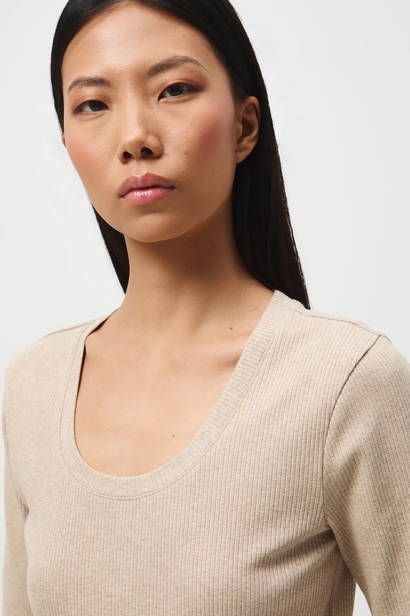 Bavlnené tričko dámske s elastanom vrúbkovaný béžová RS26-TSD033