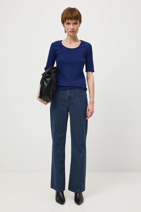 Bavlnené tričko dámske s elastanom vrúbkovaný RS26-TSD033 modrá RS26