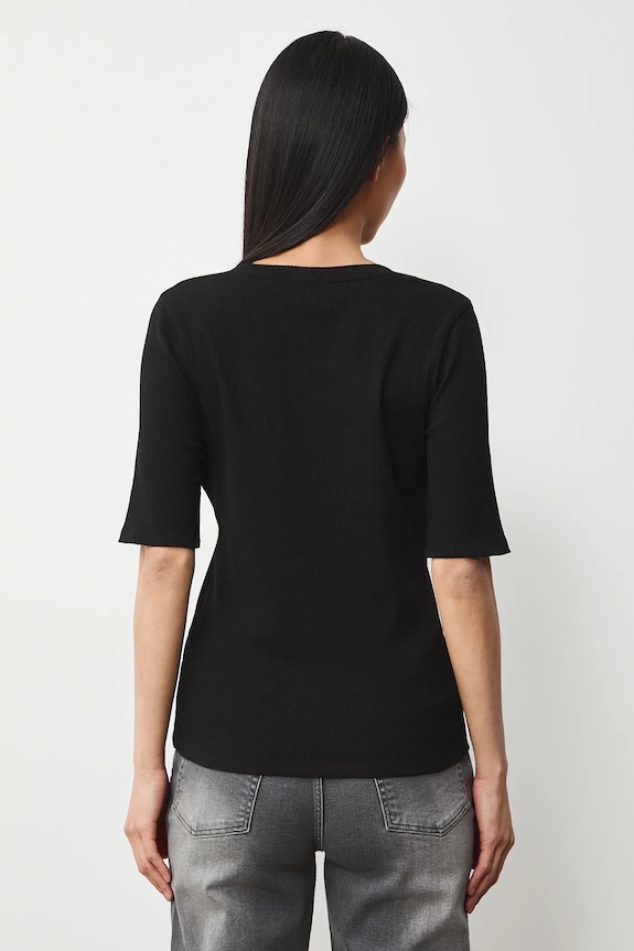Oblečení Bavlněné tričko dámské s elastanem a žebrováním RS26-TSD033 černá