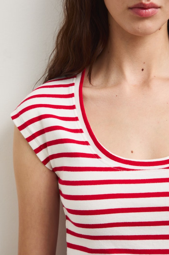 T-shirt damski z modalem w paski RS26-TSD090 beżowy