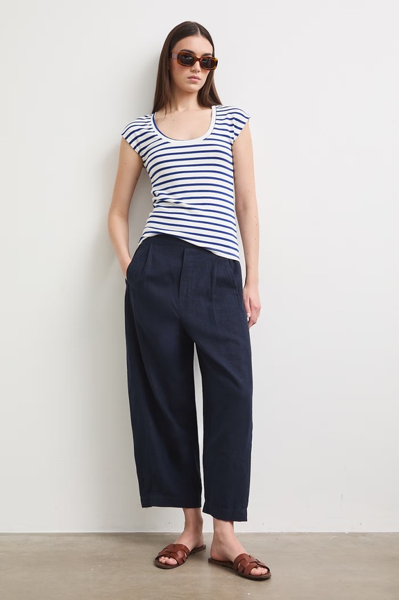 T-shirt damski z modalem w paski RS26-TSD090 niebieski RS26