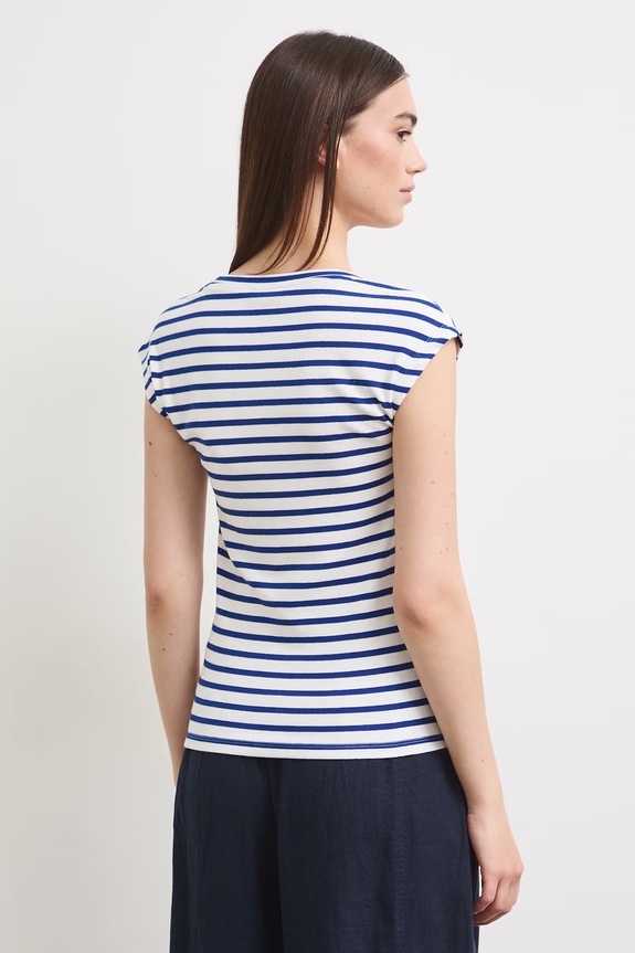 Odzież T-shirt damski z modalem w paski RS26-TSD090 niebieski