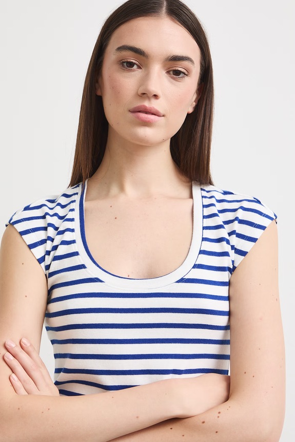 T-shirt damski z modalem w paski RS26-TSD090 niebieski