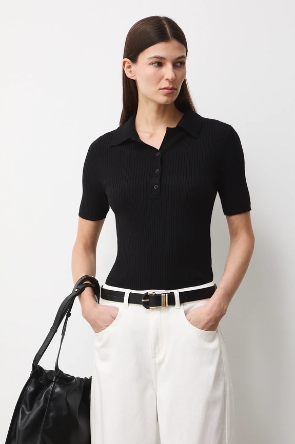 T-shirt damski z kołnierzykiem RS26-TSD200 czarny RS26